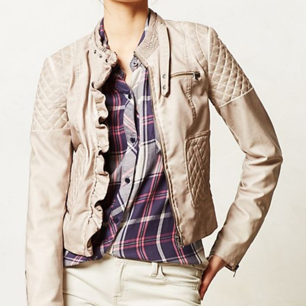 Anthropologie Elevenses Ruffled Vegan Leather Bomb